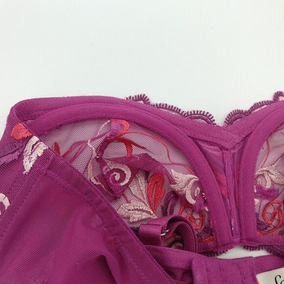 Soma Sensuous Lace Unlined Demi Bra Size 34C New Sheer Purple Embroidered - Picture 10 of 10